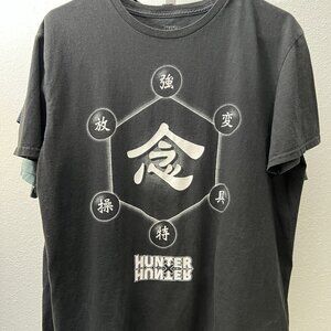 Hunter X Hunter Nen Powers 100% Cotton Black Graphic Print Tee T-Shirt SZ Lrg